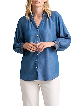 3/4 SLEEVE CHAMBRAY SHIRT - DENIM CHAMBRAY