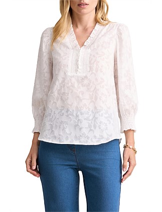 RUFFLE COTTON BLOUSE - WHITE