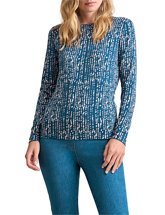 LONG SLEEVE CREW NECK TOP - LINEAR DOT PRINT