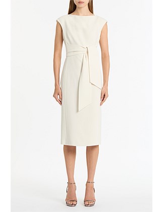 IVORY CREPE TIE FRONT DRESS