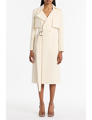 IVORY CREPE DOUBLE-BREASTED TRENCH COAT