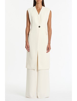 IVORY CREPE LONG LINE VEST