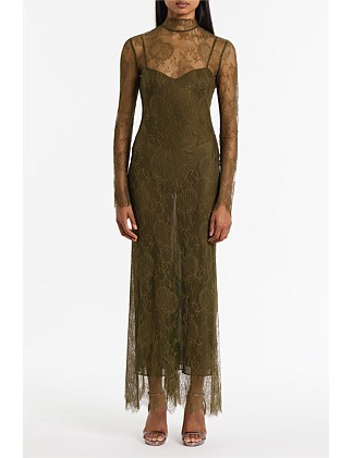 OLIVE CHANTILLY LACE SLEEVED GOWN