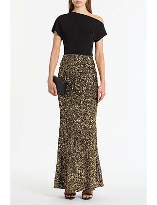 BRONZE CRUSHED SEQUIN COLUMN SKIRT