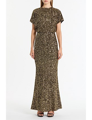 BRONZE CRUSHED SEQUIN DRAPE TOP