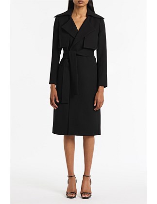 BLACK CREPE DOUBLE-BREASTED TRENCH COAT