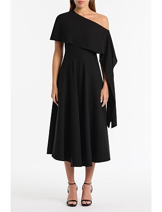 BLACK CREPE COLD SHOULDER DRESS