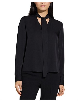 Silk V-Neck Tie Blouse