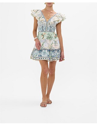 TIERED SHORT DRESS WITH NECK FRILL