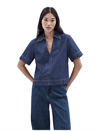 DENIM COLLARED POPOVER