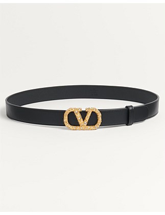 VLOGO BUCKLE BELT IN SHINY CALFSKIN WITH CRYSTALS 30MM