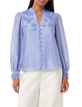 INDIGO APPLIQUE BLOUSE