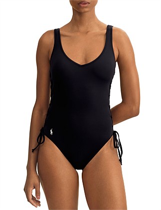 Signature Solids Lace Up Side Backless Swimsuit