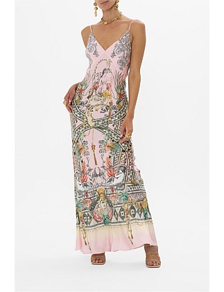 V NECK FULL LENGTH BIAS SLIP DRESS