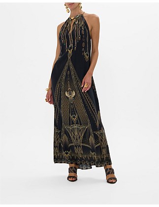 LOW BACK LONG DRESS WITH NECK HARDWARE